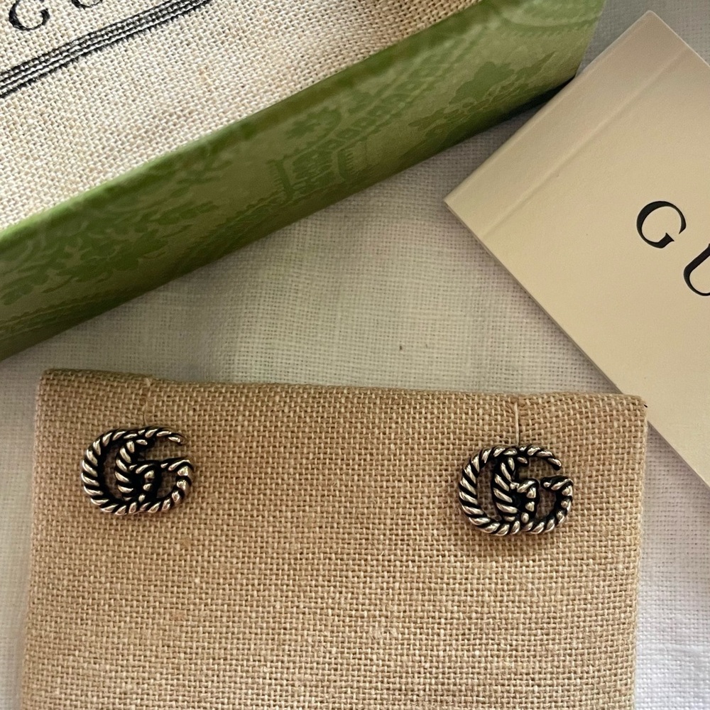 Gucci Sterling Silver Marmont Double G Stud Earrings